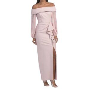 ALEX EVENINGS Pink Off The Shoulder Side Ruffle Gown